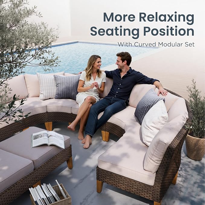 PHI VILLA 2 Pieces Patio Ottoman, All Weather Rattan Wicker Ottoman Seat - Image 2