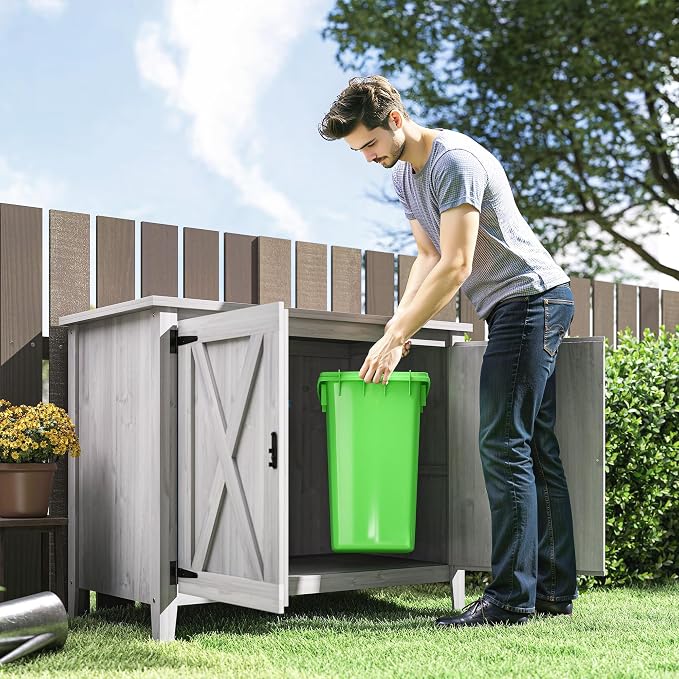 Outsunny Wood Garden Shed, Compact Outdoor Storage Cabinet Potting Shed - Image 9