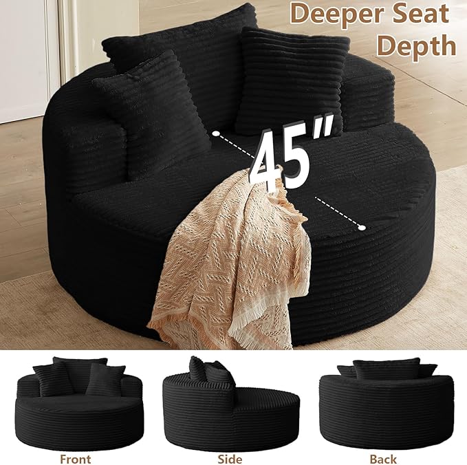 Oversized Round Chair Lounge Chaise Indoor, Upholstered Corduroy Deep Seat - Image 6