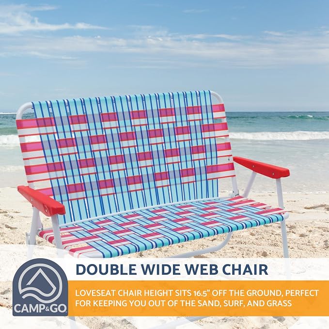 Camp & GO 16.5" High Seat Outdoor Double Wide Loveseat Web Folding Chair - Image 6