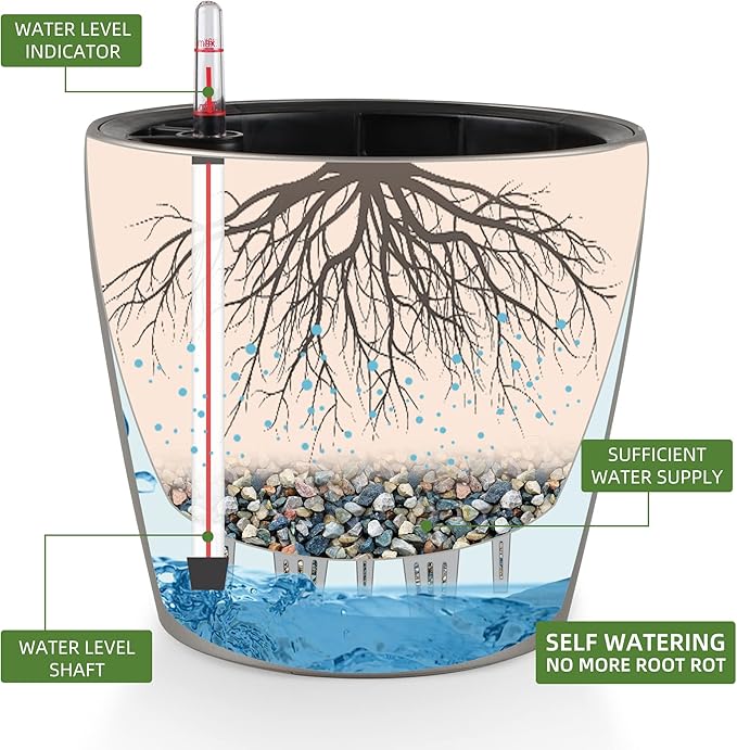 Dexceder 9x8 Inches Self Watering Planter Metallic Matte Indoor Outdoor - Image 2