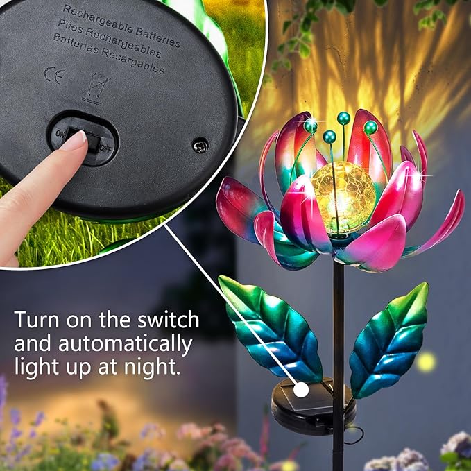 Solar Purple Metal Flower Wind Spinners, Colorful Spinning Windmill Lotus Yard - Image 5