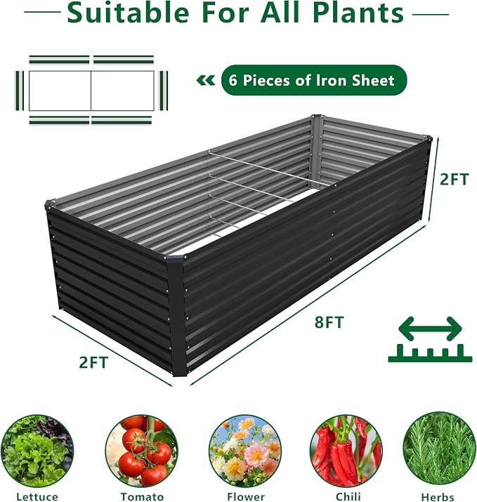 8x2x2FT Galvanized Raised Garden Bed Kit, Vegetable Plant Boxes-Rectangle Metal - Image 2