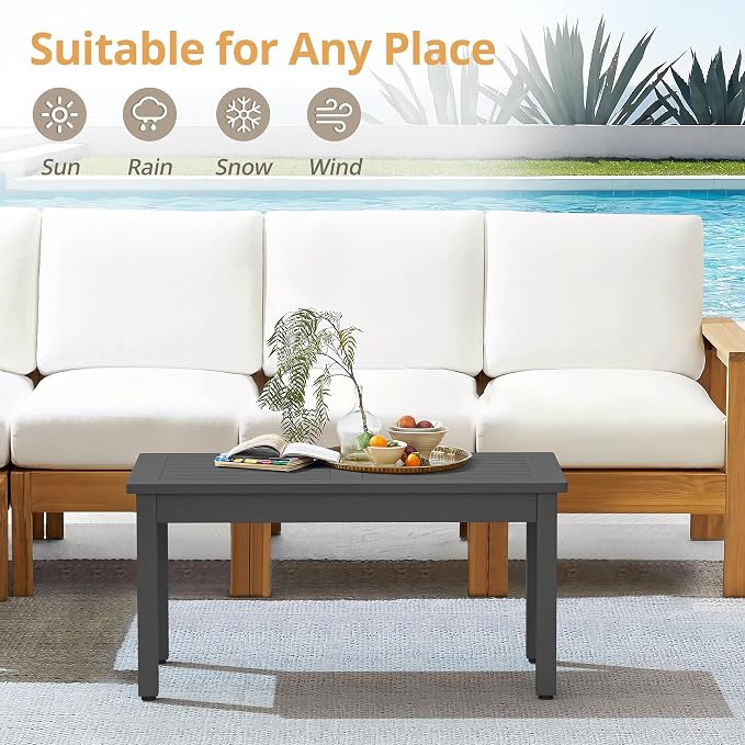 LUE BONA Outdoor Coffee Table Rectangle, HDPS Patio Coffee Tables - Image 4