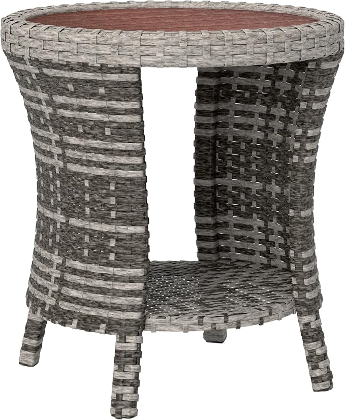 Outsunny 18" Outdoor Wicker Coffee Table, 2-Tier Patio Side Table by Outsunny