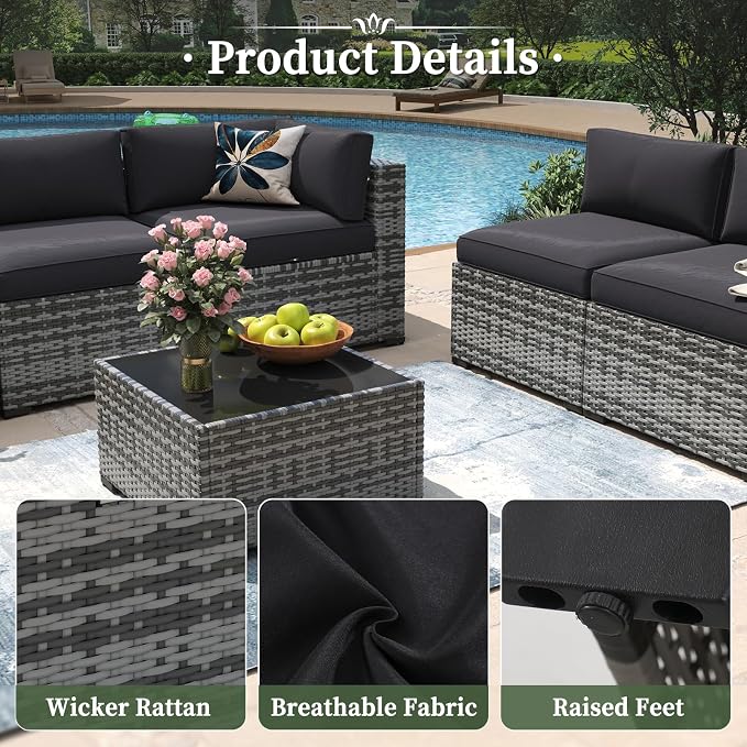 Aoxun 10 Piece Patio Furniture Set Wicker Rattan Patio Conversation Set Outdoor - Image 5