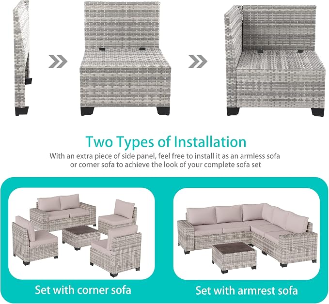 12-Piece Outdoor Patio Furniture Set Wicker Sectional Sofa Set, Patio - Image 2