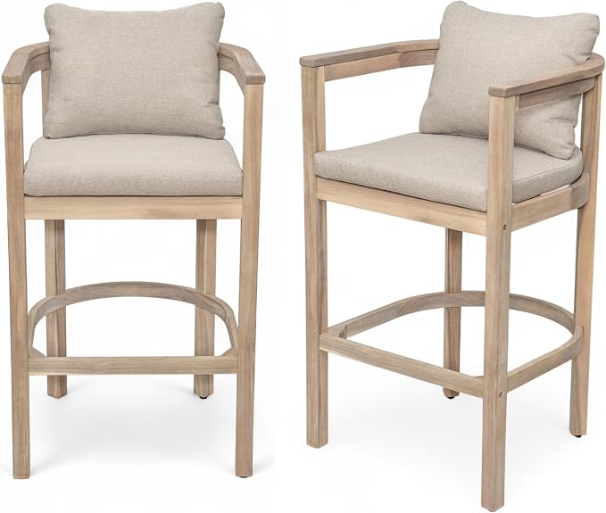 Christopher Knight Home Kuart Acacia Wood Outdoor Bar Stool Set of 2 - Image 3
