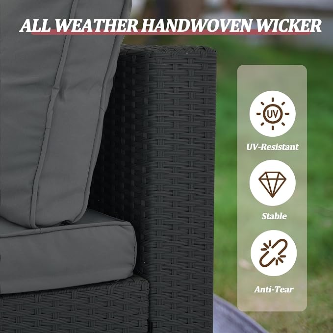 7 Piece Outdoor Patio Furniture Sets, Outdoor Wicker Conversatin Set w Glass - Image 6