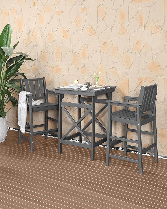 3-Piece Adirondack Chairs and Table Set, HDPE Patio Bar Sets, All Weather - Image 9