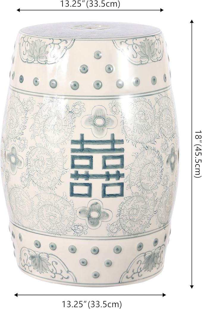 JONATHAN Y TBL1013C Double Happiness 18" Chinoiserie Ceramic Drum - Image 3