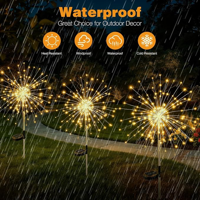btfarm 1 Pack Solar Garden Lights Outdoor, 8 Modes Firework Lights Solar Powered - Image 6