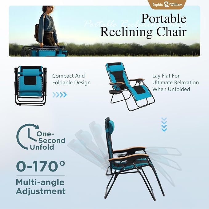Sophia & William Oversized XXL Zero Gravity Chair Set of 2 Padded Adjustable - Image 6