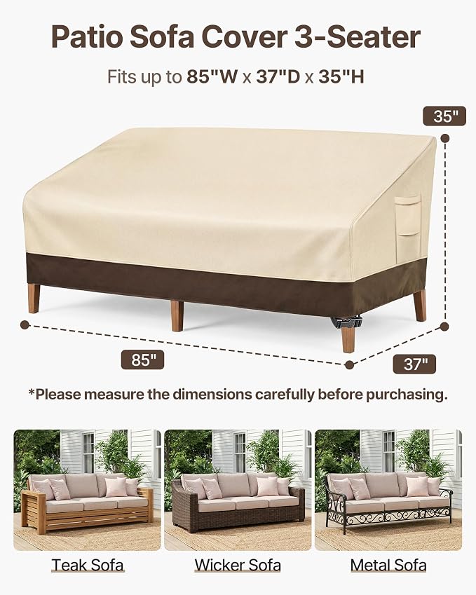 Vailge Heavy Duty Patio Sofa Cover, 100% Waterproof 3-Seater Outdoor Sofa Cover - Image 2
