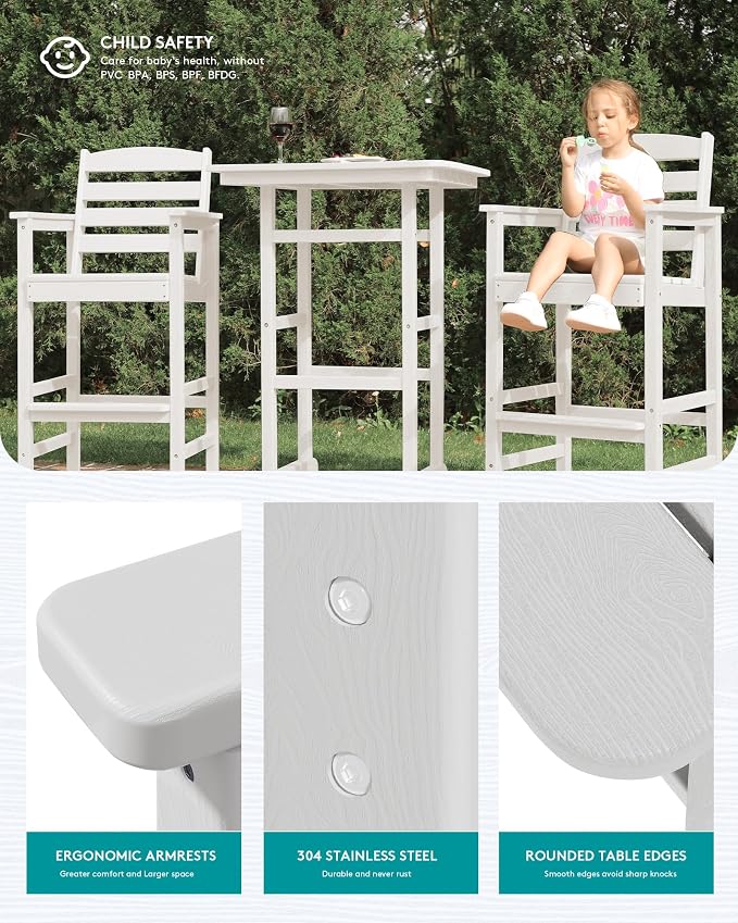 SERWALL Tall Adirondack Bar Chairs and Table 3 Pieces Set, Adirondack Bar - Image 5