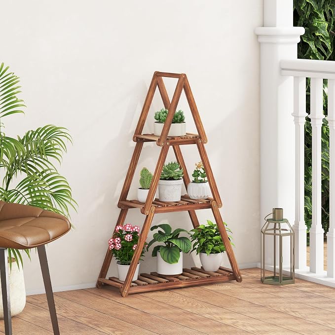 Wooden Plant Stand Indoor Outdoor, Christmas Tree Plant Shelf Indoor, 3 Tier - Image 4