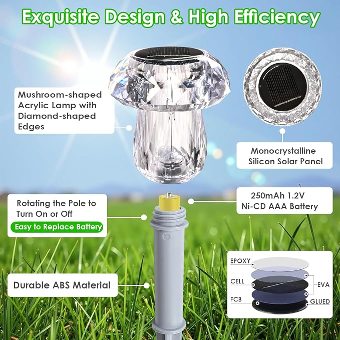 Mancra Solar Pathway Lights Outdoor, 8 Pack Mushroom Solar Lights Outdoor - Image 4