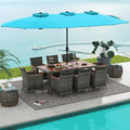 Tangkula 10 Pieces Patio Wicker Dining Set w/Double-Sided Patio Umbrella by TANGKULA