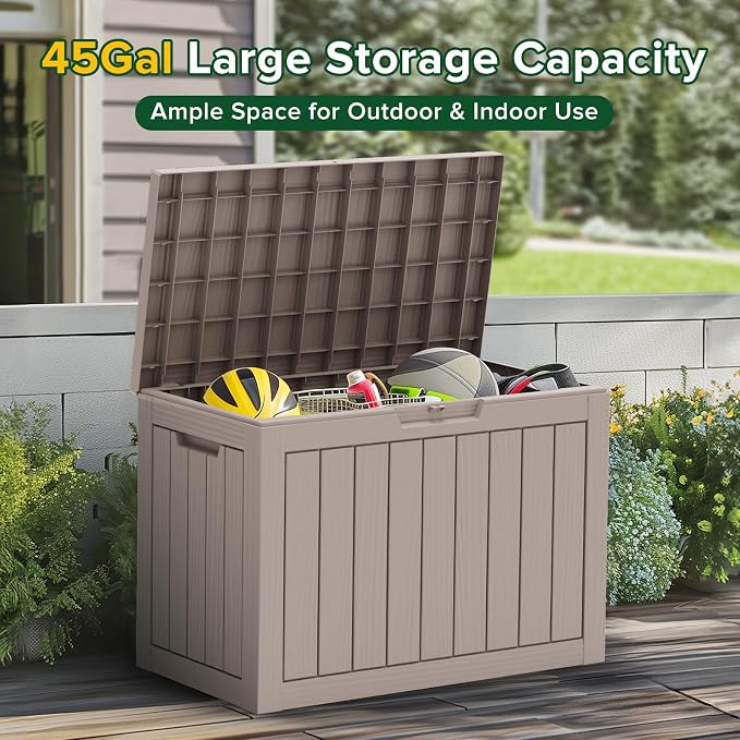 TARKARI 45 Gallon Lockable Resin Deck Box, Waterproof & UV-Resistant Outdoor - Image 5