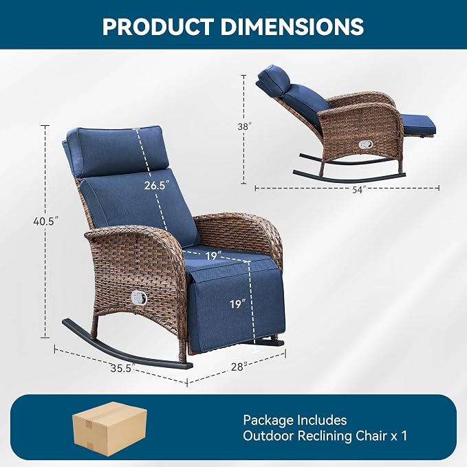 Zero Gravity Patio Rocking Wicker Recliner Chair - Image 2