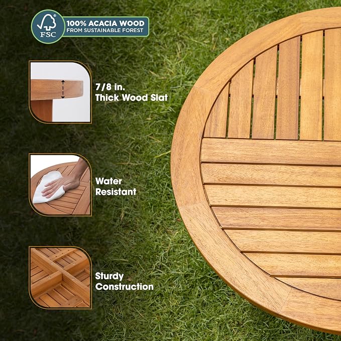 IDZO Outdoor Bistro Dining Table Heavy Duty 270lbs Capacity, FSC Acacia Wood - Image 3