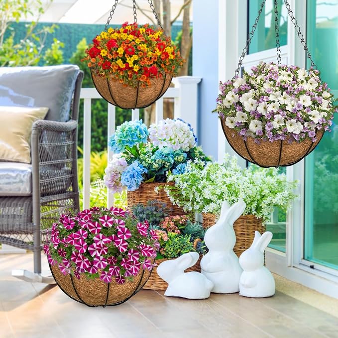 ZeeDix 12 Inch Hanging Baskets for Plants, 2 Pack Metal Round Hanging Planter - Image 6