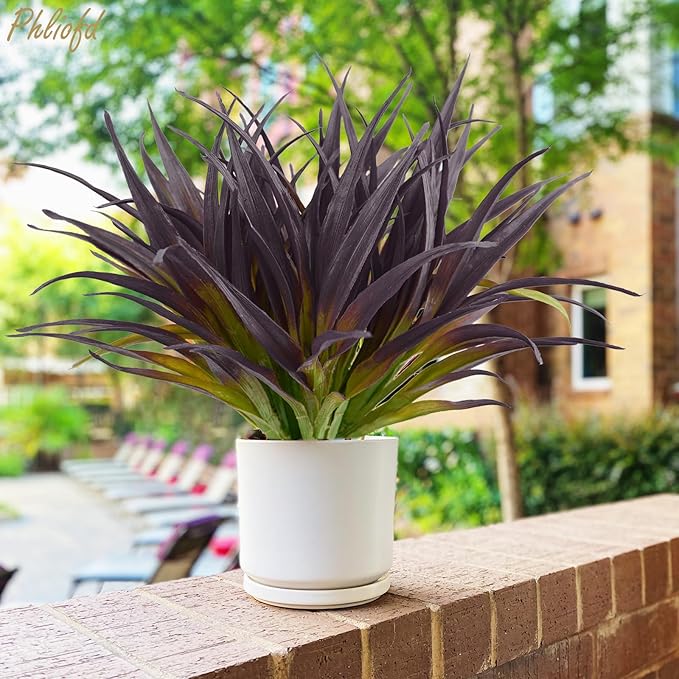 6Pcs Artificial Grass Fake Grass Plants 17.3in Outdoor Plants UV Resistant Faux - Image 2