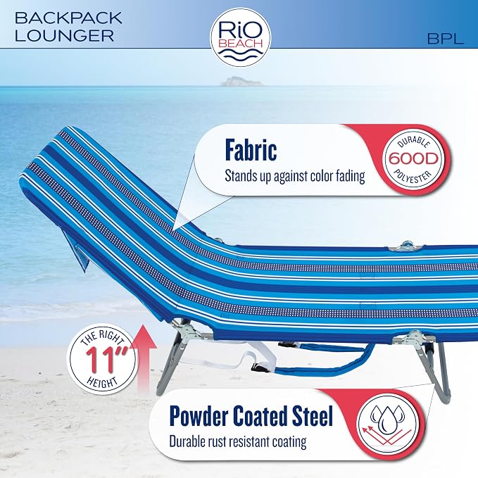 Rio Beach Portable Lay Flat Folding Backpack Beach Lounge Chair - Image 5