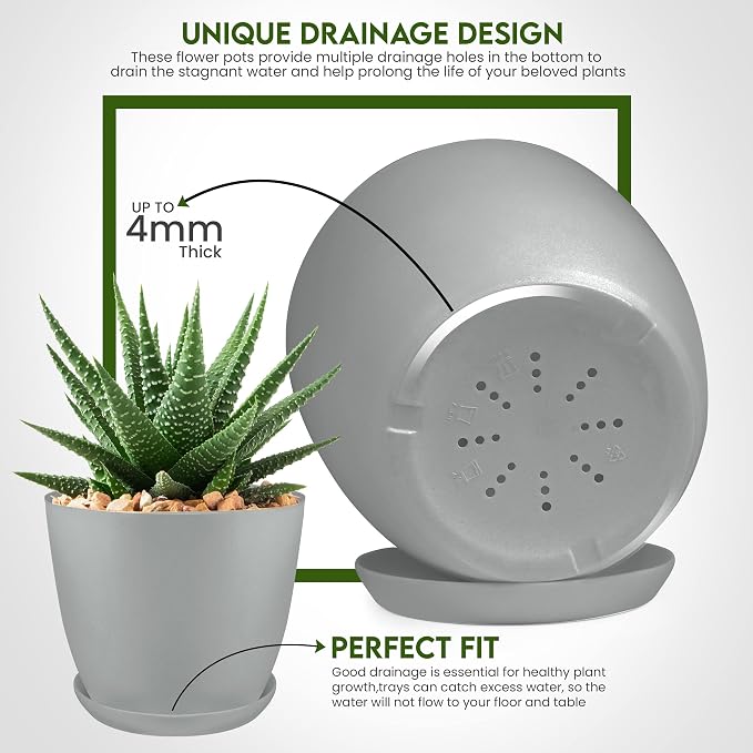 Utopia Home - Plant Pots Indoor - 7/6.6/6/5.3/4.8 Inches Flower Pots - Image 3