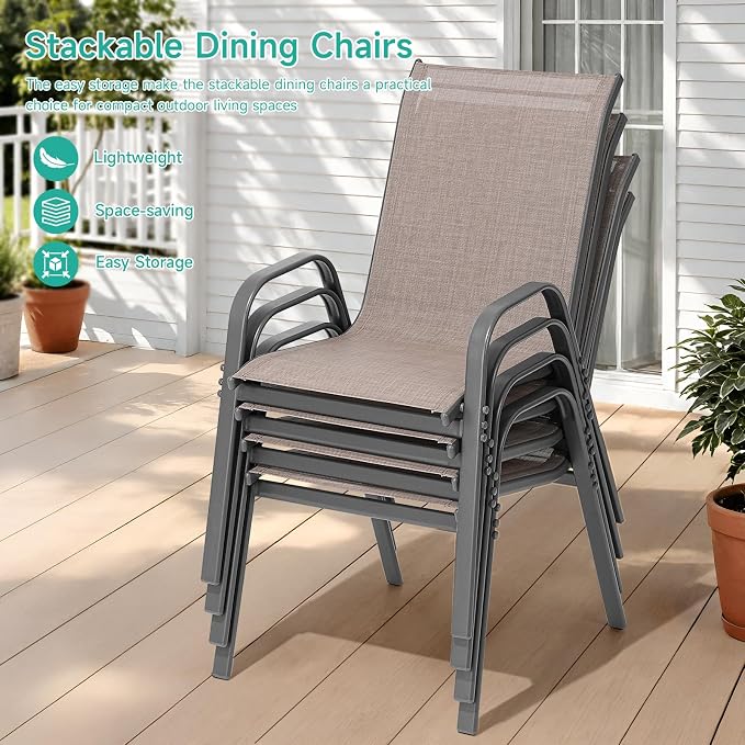 Patio Chairs Set of 4, Easily Set Up Stackable Outdoor Dining Chairs - Image 5