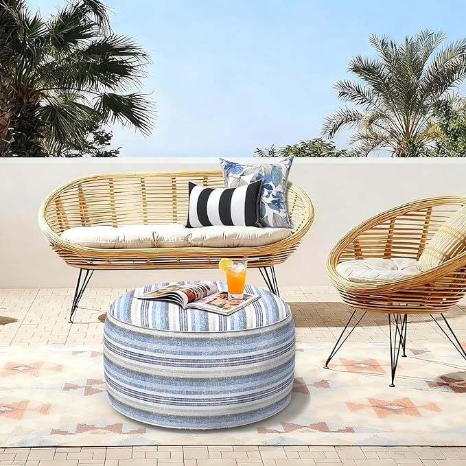 LVTXIII Outdoor Inflatable Ottoman, Fade-Resistant Round Footrest Stool D31”x - Image 6