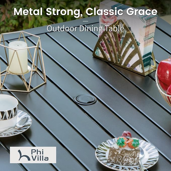 PHI VILLA 37 Inch Outdoor Dining Table Metal Steel Slat Square Patio Dining - Image 6