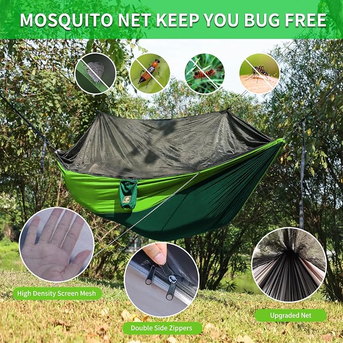 Camping Hammock with Net, Travel Portable Lightweight Hammocks with Tree Straps - Image 2