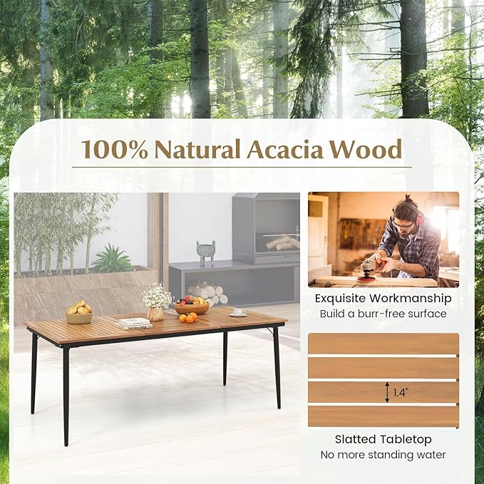 Tangkula 79" Acacia Wood Outdoor Dining Table - Image 6