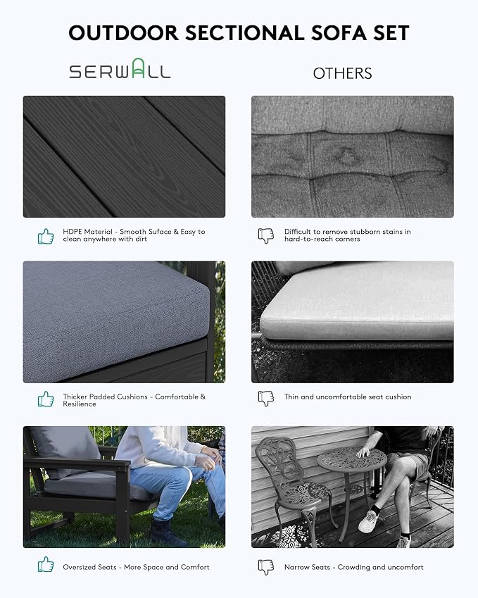 SERWALL HDPE Patio Sofa Set, 3-piece Sectional Outdoor Furniture Set, All - Image 4
