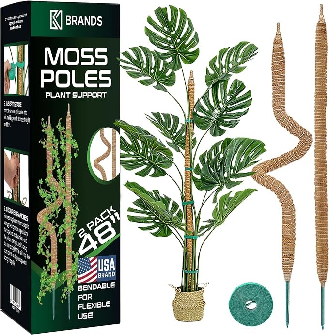 2 Pack 48'' Bendable Moss Pole Monstera Plant Support by K-BRANDS