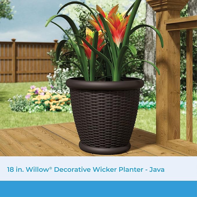 Suncast 18" Resin Indoor/Outdoor Wicker Planter, Made in the USA - Image 2