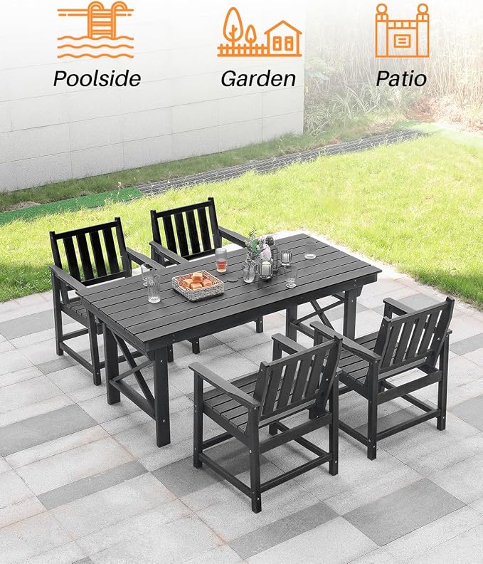 HDPE Outdoor Dining Set of 6, Patio Dining Table Set - Image 7