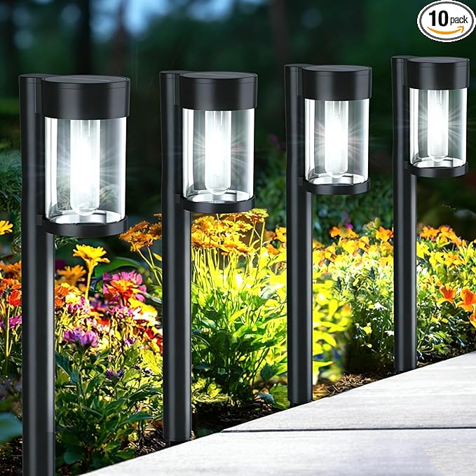 Mancra Solar Pathway Lights Outdoor, 10 Pack Metal & Glass Solar Lights Outdoor by Mancra