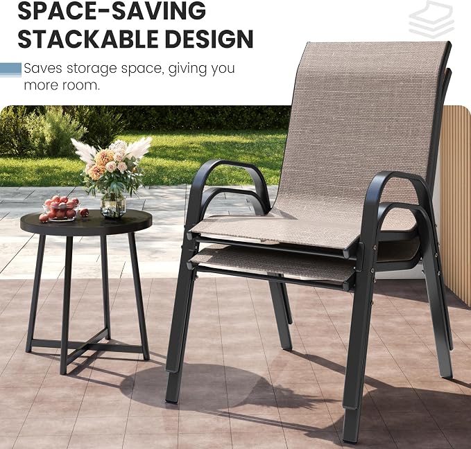 Patio Dining Chairs Set of 8, Outdoor High Stacking Chairs，Breathable Seat - Image 6
