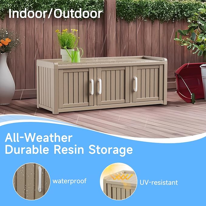 3 Doors Shoe Bench, Waterproof & UV-Resistant, Resin Shoe Cabinet Indoor & - Image 5