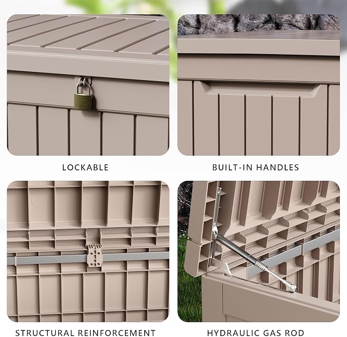 DRATO 280 Gallon Deck Box, Waterproof Resin Large Outdoor Storgae Box - Image 5