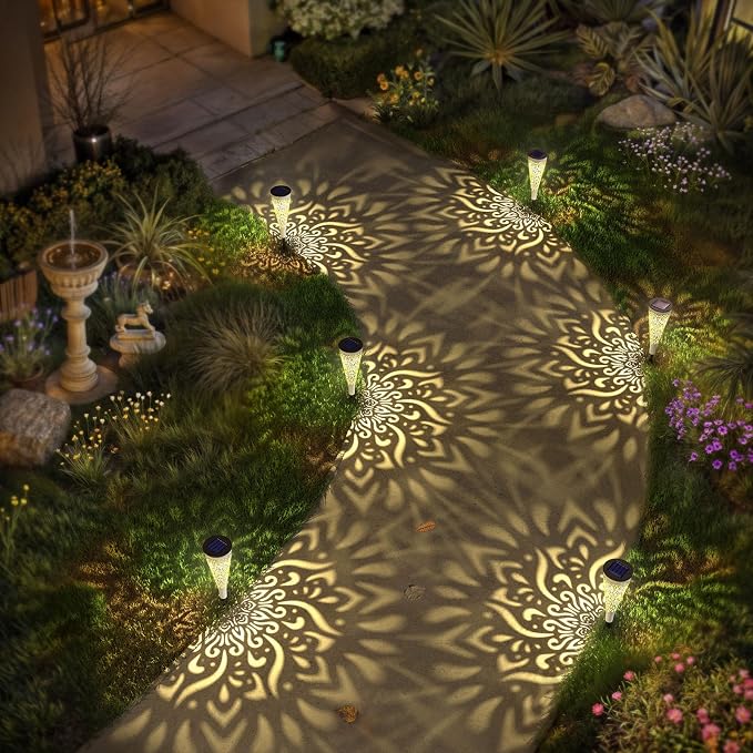 6 Pack Solar Lights Outdoor Garden Decorative Mandala Solar Garden Lights - Image 2