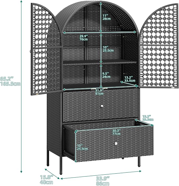 YITAHOME 65 Inch Outdoor Storage Shed, Arched Wicker Stand-Up Pantry - Image 2