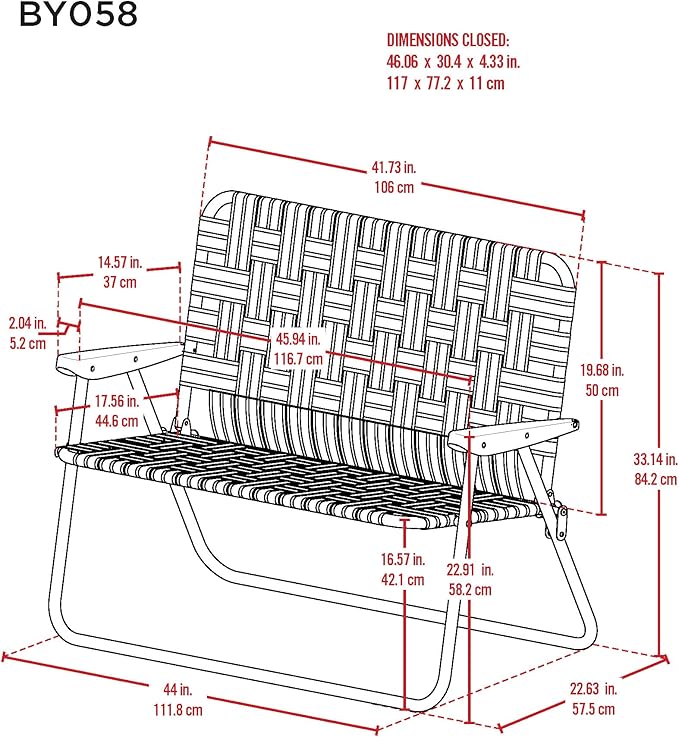 Camp & GO 16" Extended Height Folding Double Wide Web Lawn Chair Loveseat - Image 2