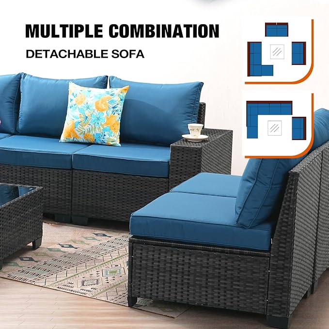 9 Pieces Patio Furniture Set All-Weather Outdoor Wicker Sectional Conversation - Image 6