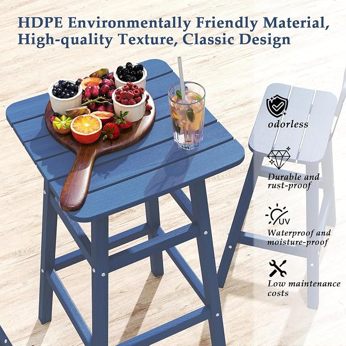 Bar Height Chairs Set of 2, HDPE Bar Height Outdoor Chairs, Weather Resistance - Image 4
