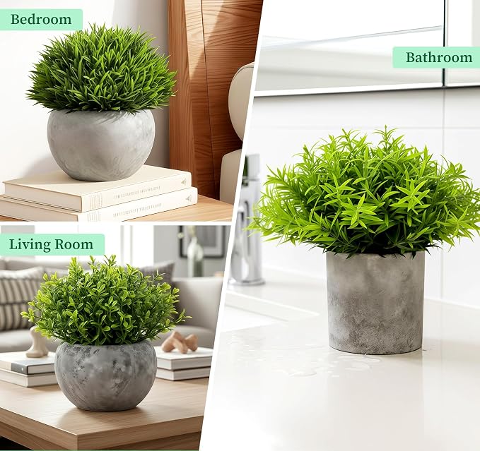 Fake Plants, 5 Pack Small Fake Plants Mini Potted Artificial Eucalyptus - Image 7