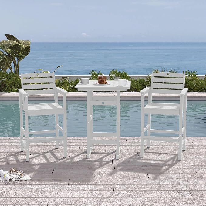 Patio Bar Table, Adirondack Chairs and Table 4 Pieces Set, Bar Height Chairs - Image 2
