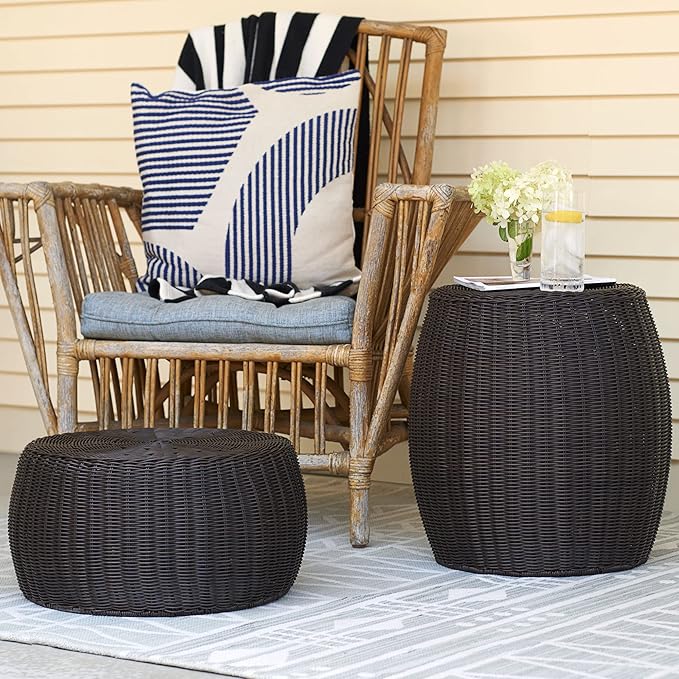 Household Essentials Handwoven Resin Storage Stool Ottoman - Image 6